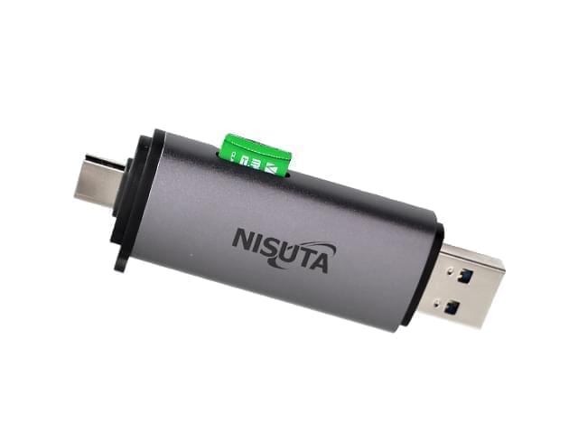 LECTOGRABADOR NISUTA DE TARJETAS DE MEMORIA MULTIFUNCION CON CONECTOR NISUTA  USB C, USB 3.0 Y CARCAZA DE ALUMINIO
