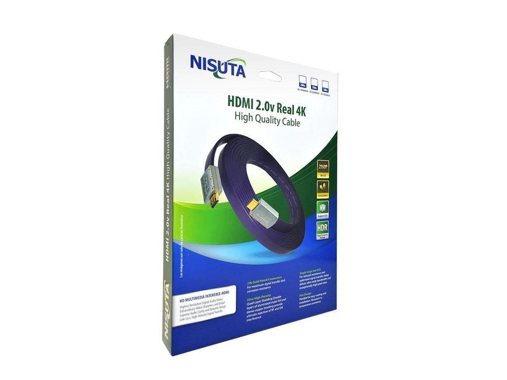 CABLE NISUTA HDMI A HDMI v2.0 FLAT 2 MTS CALIDAD SUPREMA EN CAJA